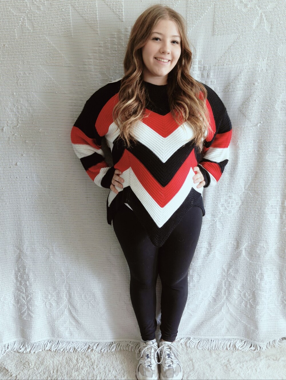 SHEIN Plus 3XL | Chevron Block Coastal Knit Sweater Red Black White Pointed Hem